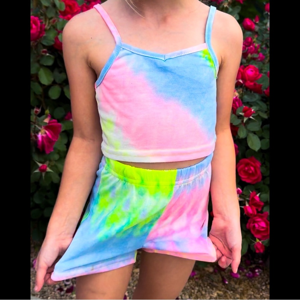 Girls, Bright, Multi-Colored, Tie-Dye, Outfit Set - Picture 1 of 11